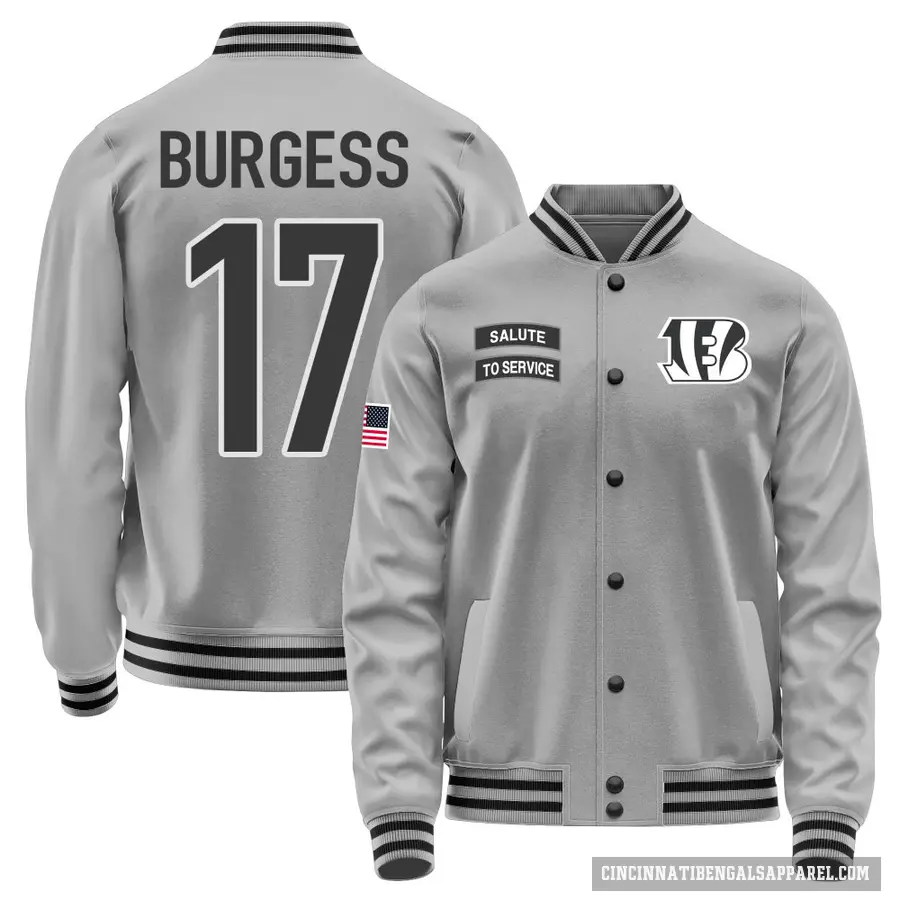 Men's ＃17 Cole Burgess Cincinnati Bengals Gray Salute to Service Performance Jacket