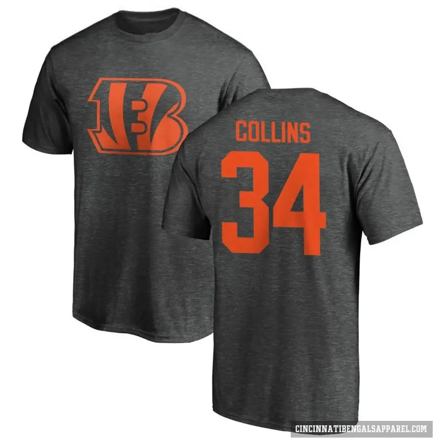 Men's ＃34 Elijah Collins Cincinnati Bengals Ash One Color T-Shirt