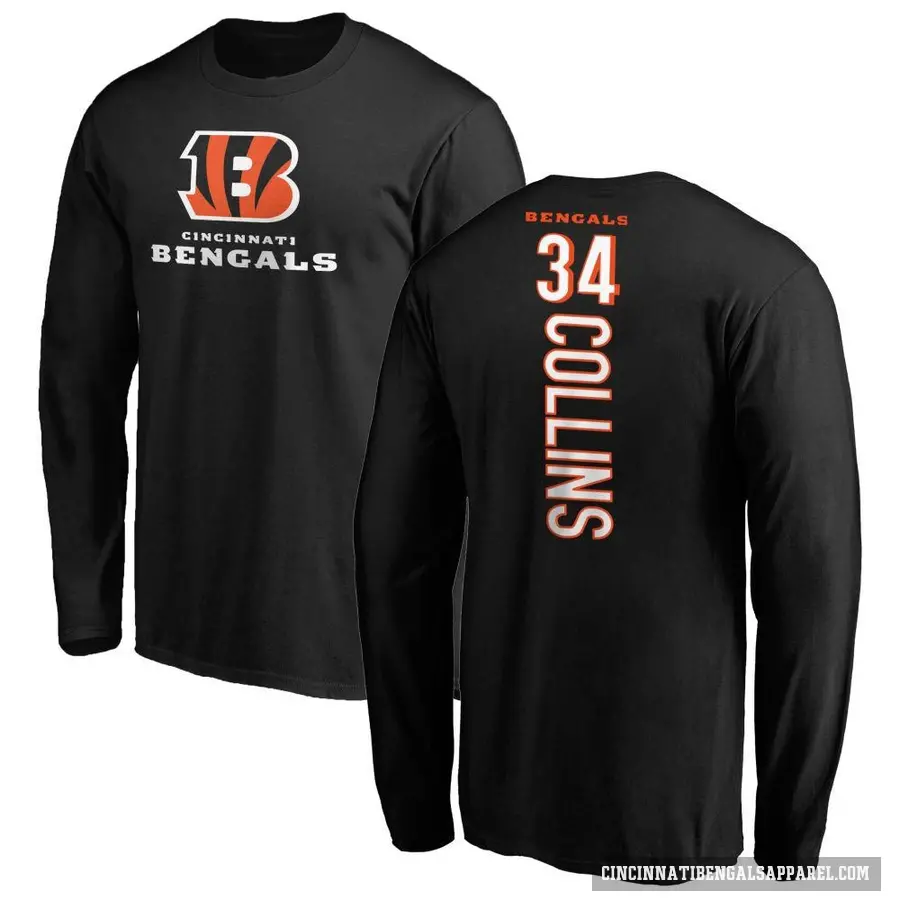 Men's ＃34 Elijah Collins Cincinnati Bengals Black Backer Long Sleeve T-Shirt