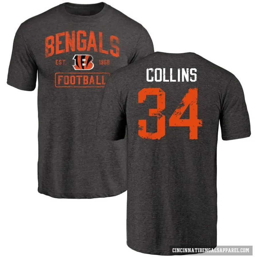 Men's ＃34 Elijah Collins Cincinnati Bengals Black Distressed T-Shirt