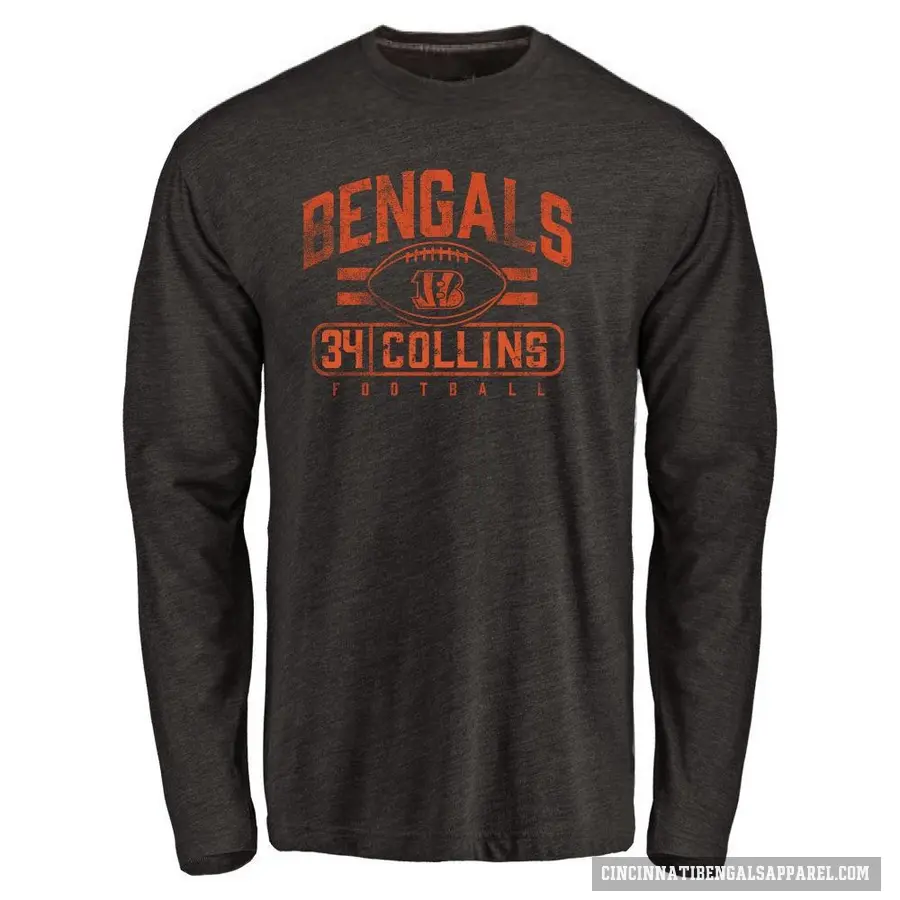 Men's ＃34 Elijah Collins Cincinnati Bengals Black Flanker Long Sleeve T-Shirt