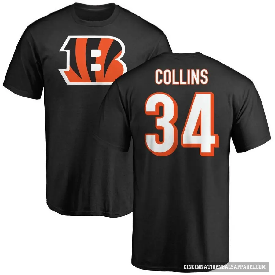 Men's ＃34 Elijah Collins Cincinnati Bengals Black Logo T-Shirt