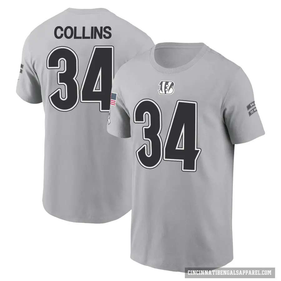 Men's ＃34 Elijah Collins Cincinnati Bengals Gray 2024 Salute to Service T-Shirt