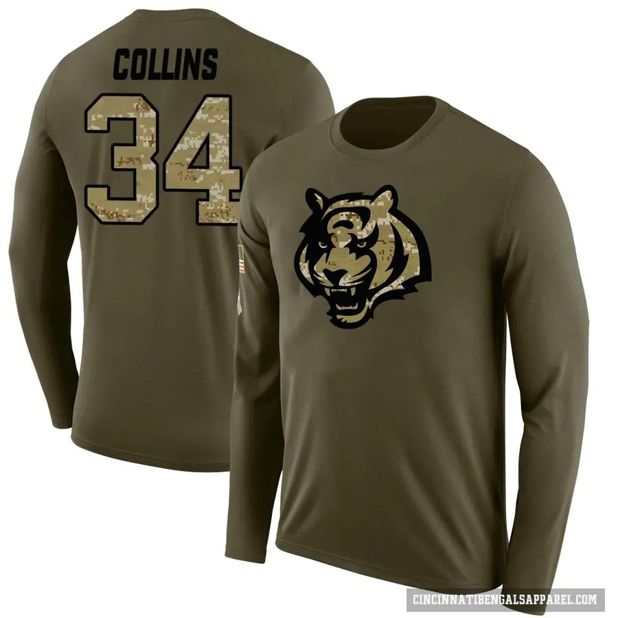 Men's ＃34 Elijah Collins Cincinnati Bengals Olive Salute to Service Sideline Long Sleeve T-Shirt