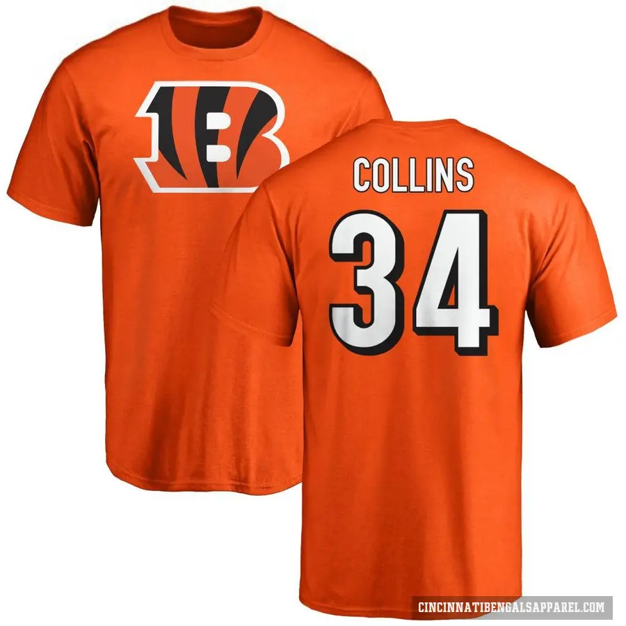 Men's ＃34 Elijah Collins Cincinnati Bengals Orange Logo T-Shirt