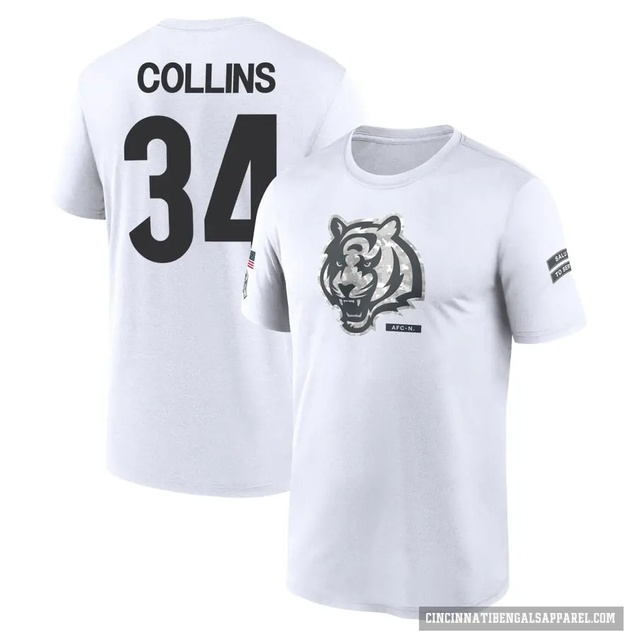 Men's ＃34 Elijah Collins Cincinnati Bengals White 2024 Salute to Service Performance T-Shirt