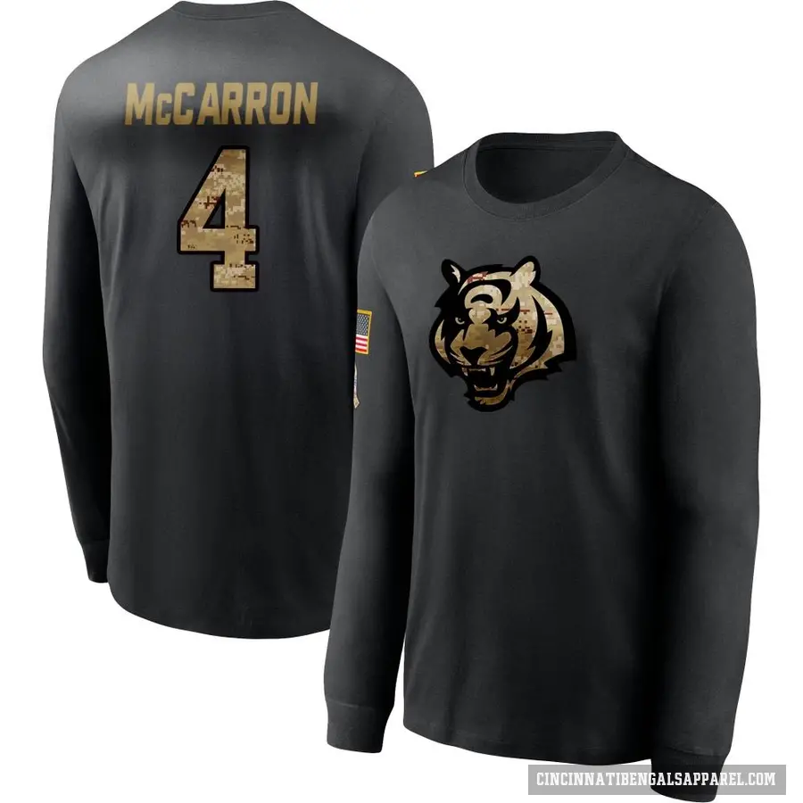 Men's ＃4 AJ McCarron Cincinnati Bengals Black 2020 Salute To Service Sideline Performance Long Sleeve T-Shirt