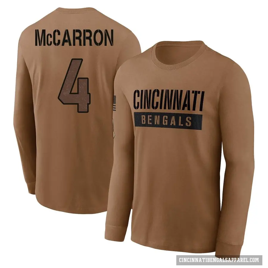 Men's ＃4 AJ McCarron Cincinnati Bengals Brown 2023 Salute To Service Long Sleeve T-Shirt