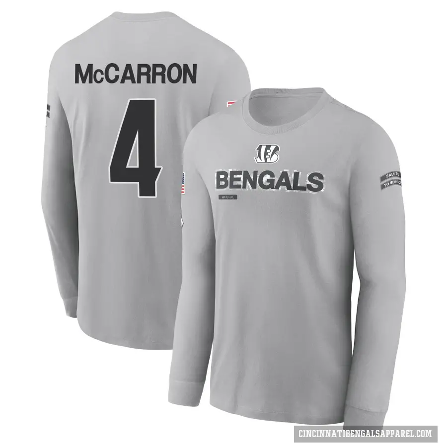 Men's ＃4 AJ McCarron Cincinnati Bengals Gray 2024 Salute to Service Long Sleeve T-Shirt