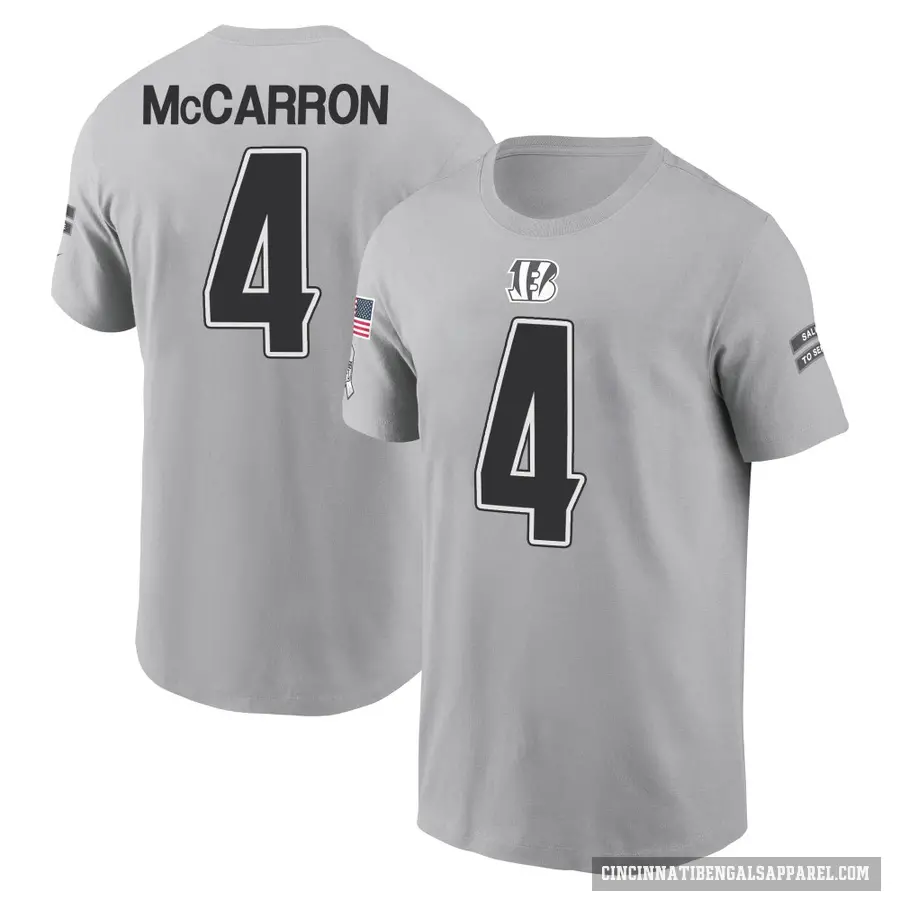 Men's ＃4 AJ McCarron Cincinnati Bengals Gray 2024 Salute to Service T-Shirt