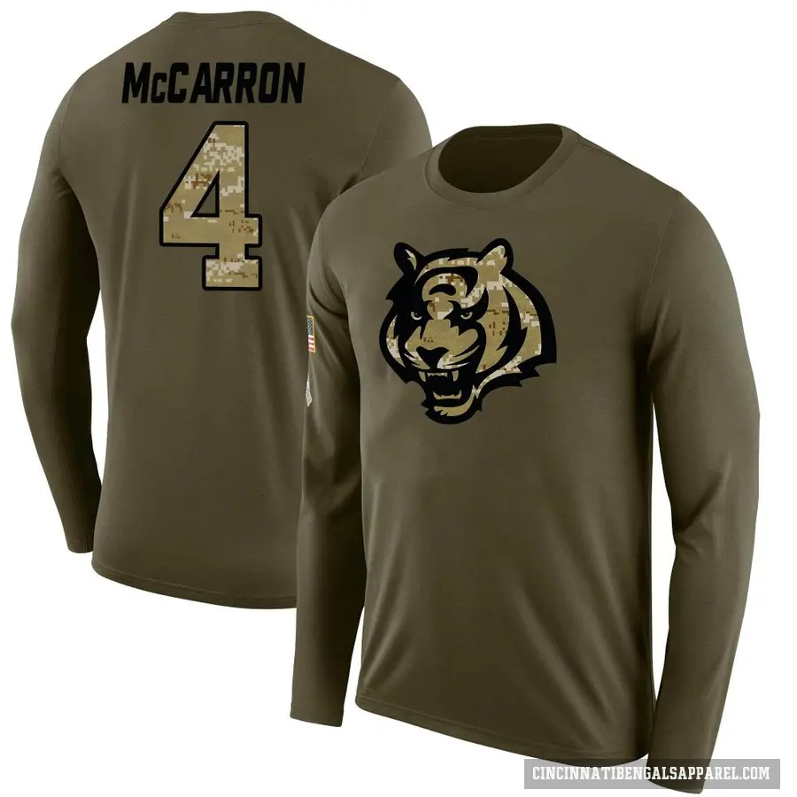 Men's ＃4 AJ McCarron Cincinnati Bengals Olive Salute to Service Sideline Long Sleeve T-Shirt