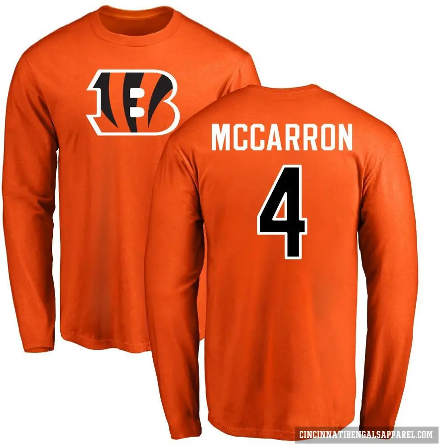 Men's ＃4 AJ McCarron Cincinnati Bengals Orange Logo Long Sleeve T-Shirt