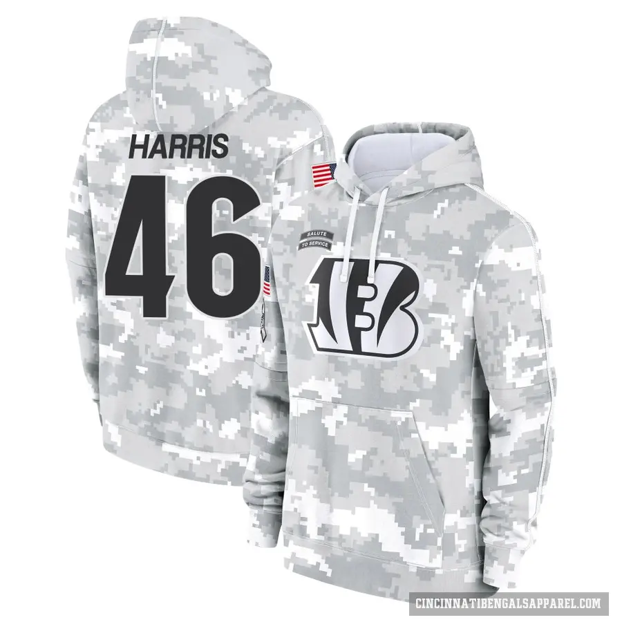 Men's ＃46 Clark Harris Cincinnati Bengals Arctic Camo 2024 Salute to Service Club Fleece Pullover Hoodie