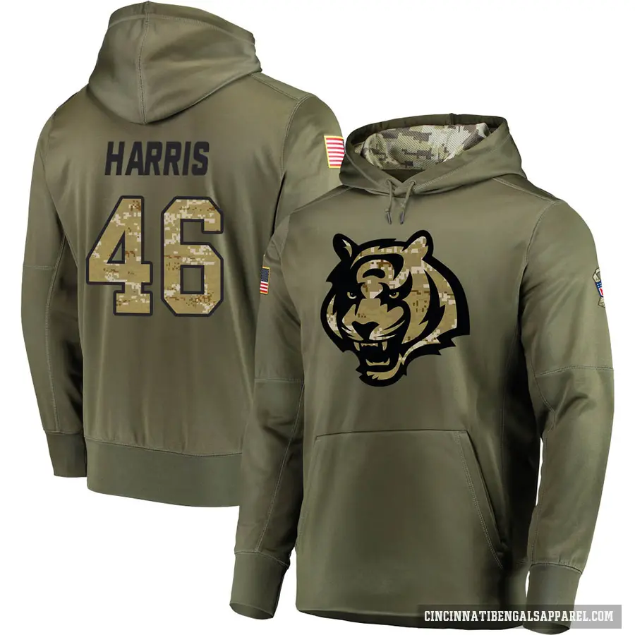 Men's ＃46 Clark Harris Cincinnati Bengals Olive Salute to Service Pullover Hoodie