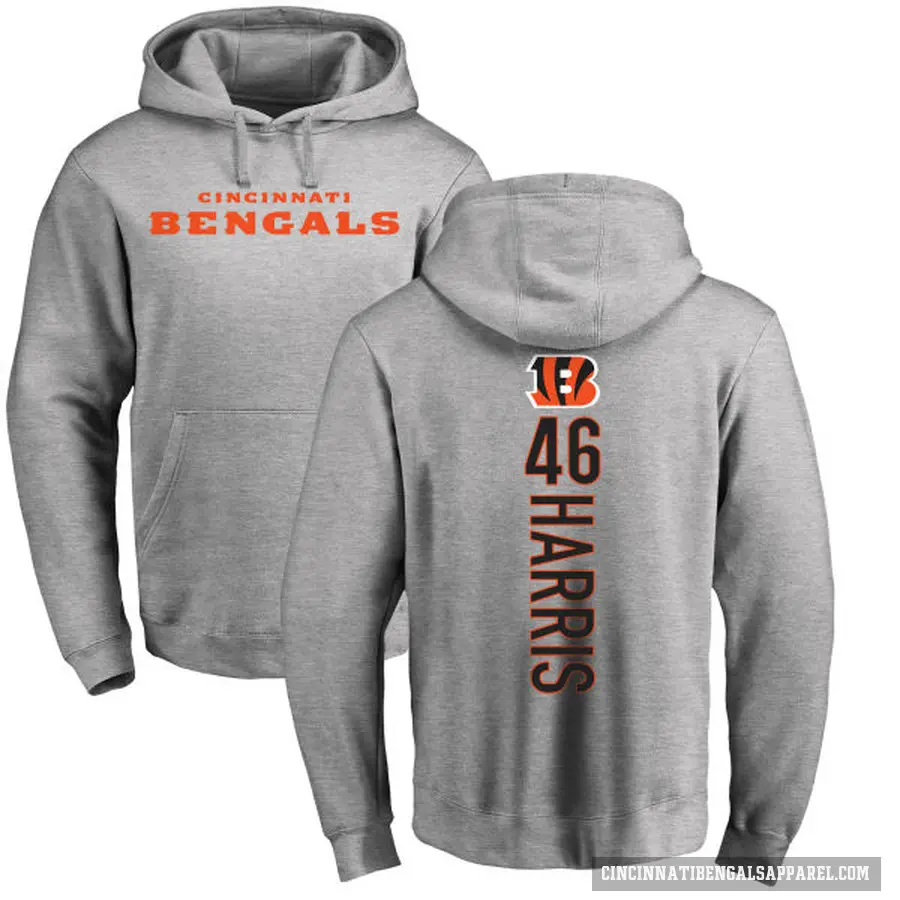 Men's ＃46 Clark Harris Cincinnati Bengals Pro Line Ash Backer Pullover Hoodie