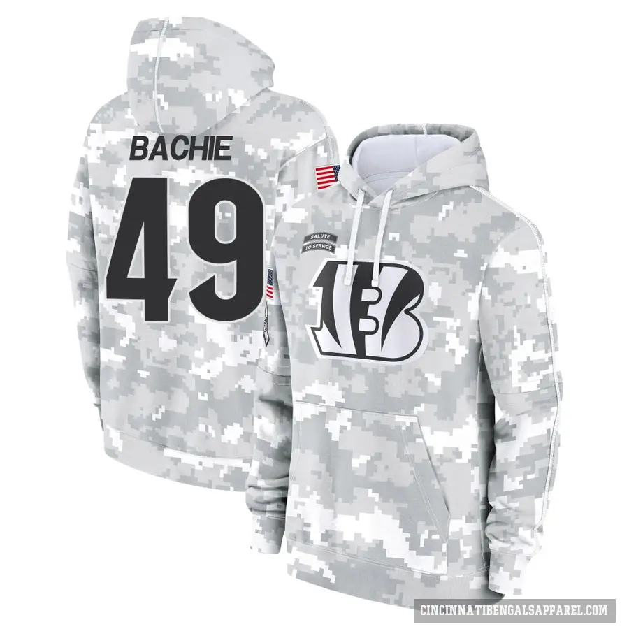 Men's ＃49 Joe Bachie Cincinnati Bengals Arctic Camo 2024 Salute to Service Club Fleece Pullover Hoodie