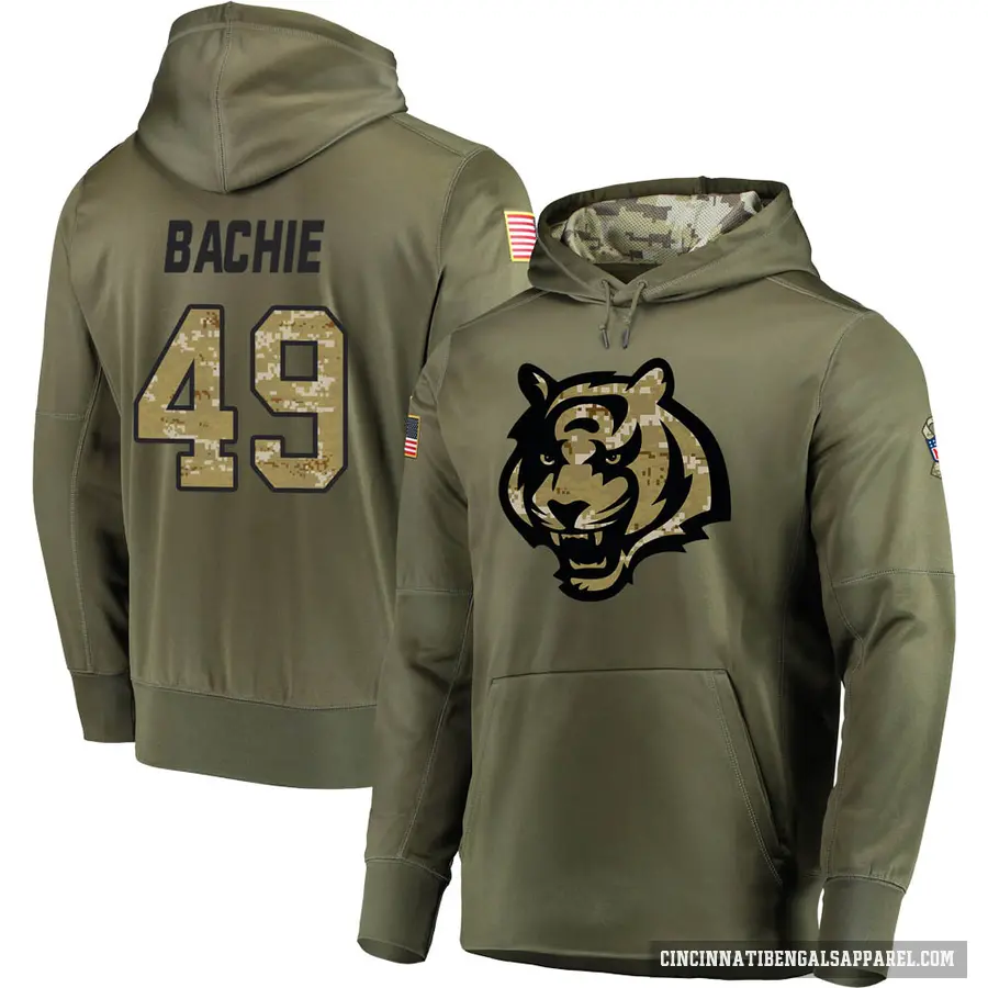 Men's ＃49 Joe Bachie Cincinnati Bengals Olive Salute to Service Pullover Hoodie