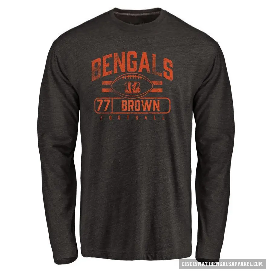 Men's ＃77 Trent Brown Cincinnati Bengals Black Flanker Long Sleeve T-Shirt