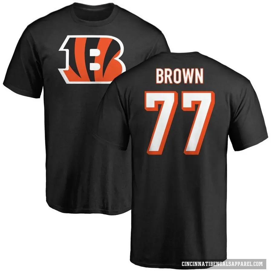 Men's ＃77 Trent Brown Cincinnati Bengals Black Logo T-Shirt