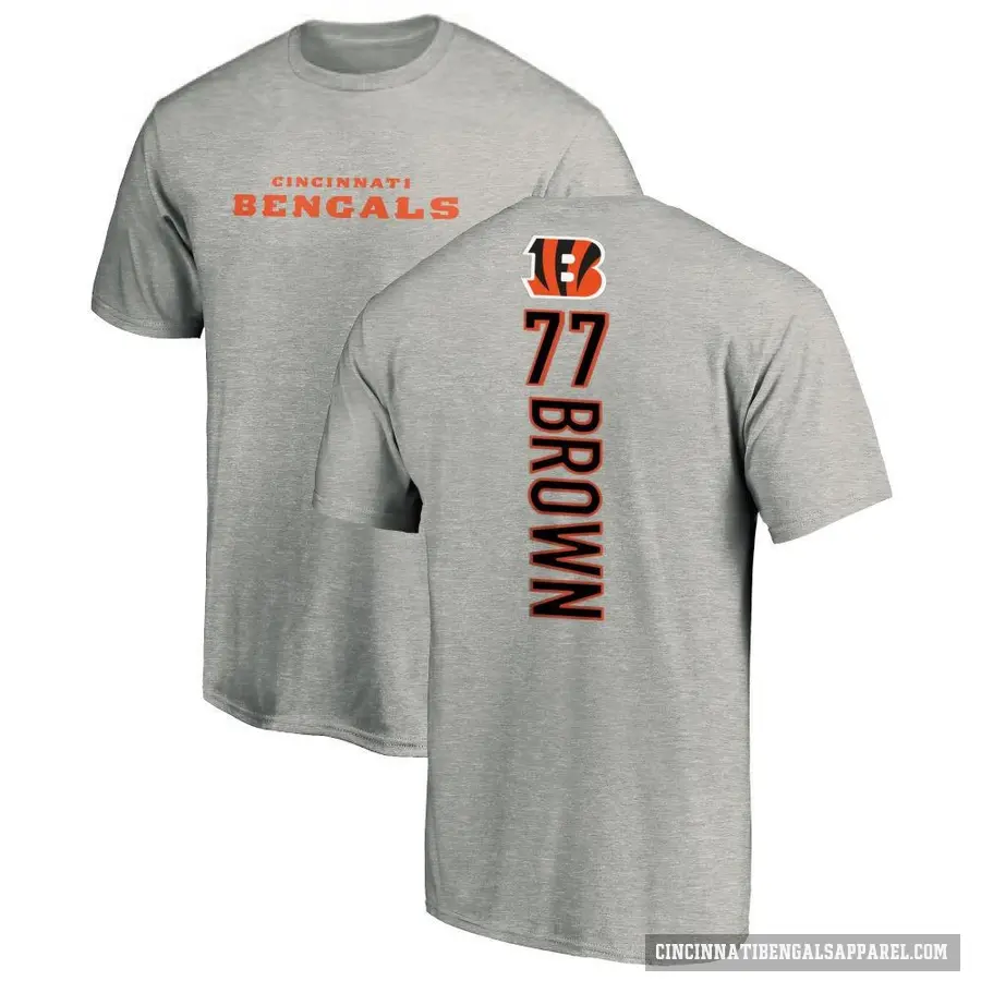 Men's ＃77 Trent Brown Cincinnati Bengals Brown Backer T-Shirt Ash