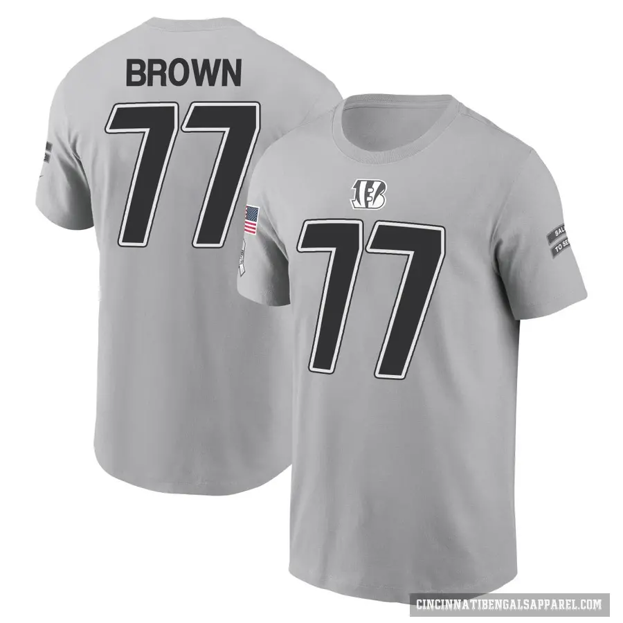 Men's ＃77 Trent Brown Cincinnati Bengals Brown Gray 2024 Salute to Service T-Shirt