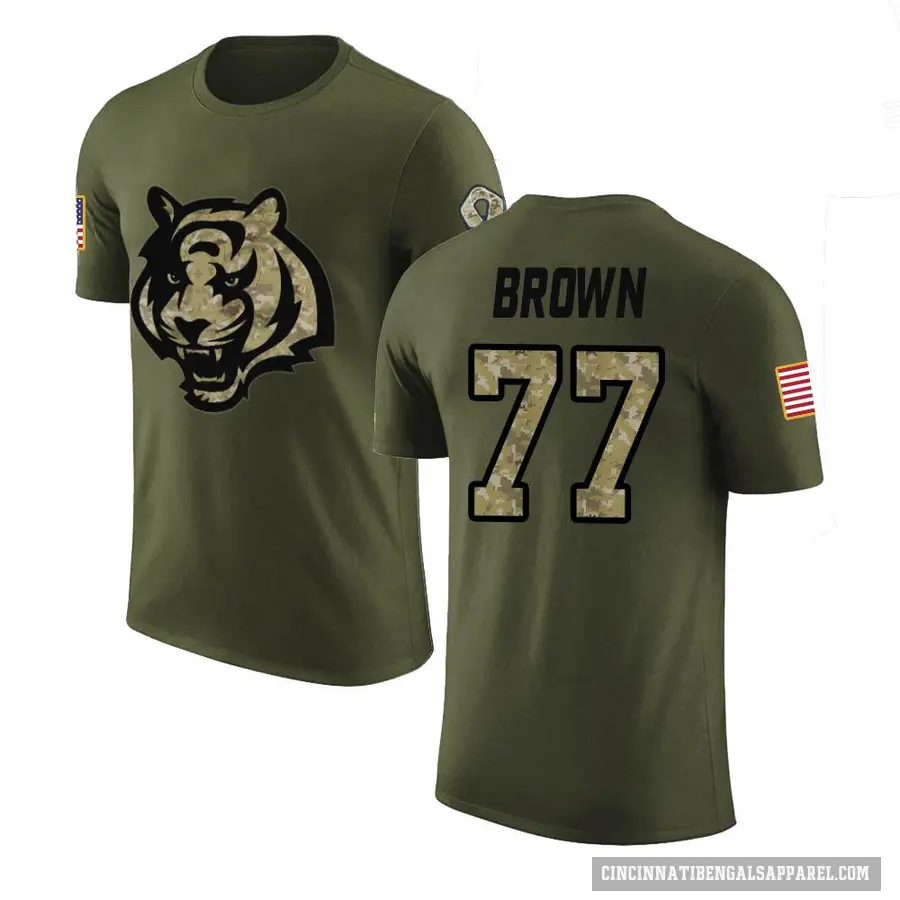 Men's ＃77 Trent Brown Cincinnati Bengals Brown Olive Salute to Service T-Shirt