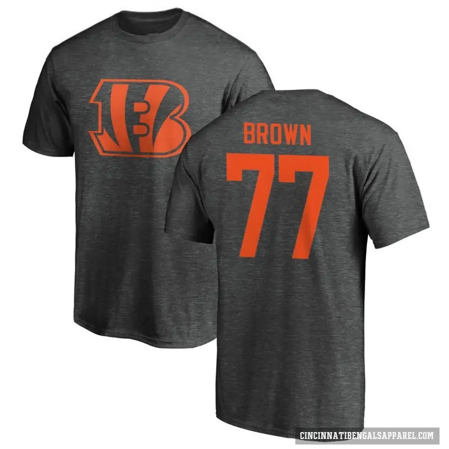 Men's ＃77 Trent Brown Cincinnati Bengals Brown One Color T-Shirt Ash