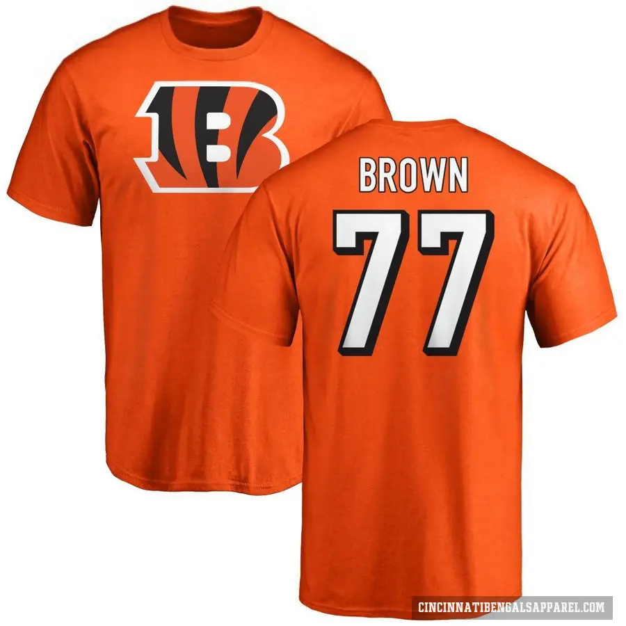 Men's ＃77 Trent Brown Cincinnati Bengals Orange Logo T-Shirt