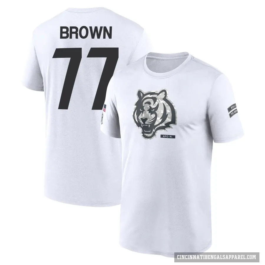 Men's ＃77 Trent Brown Cincinnati Bengals White 2024 Salute to Service Performance T-Shirt