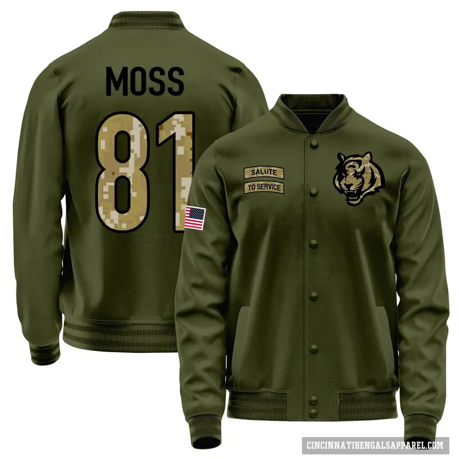 Men's ＃81 Thaddeus Moss Cincinnati Bengals Olive Salute to Service Sideline Performance Jacket