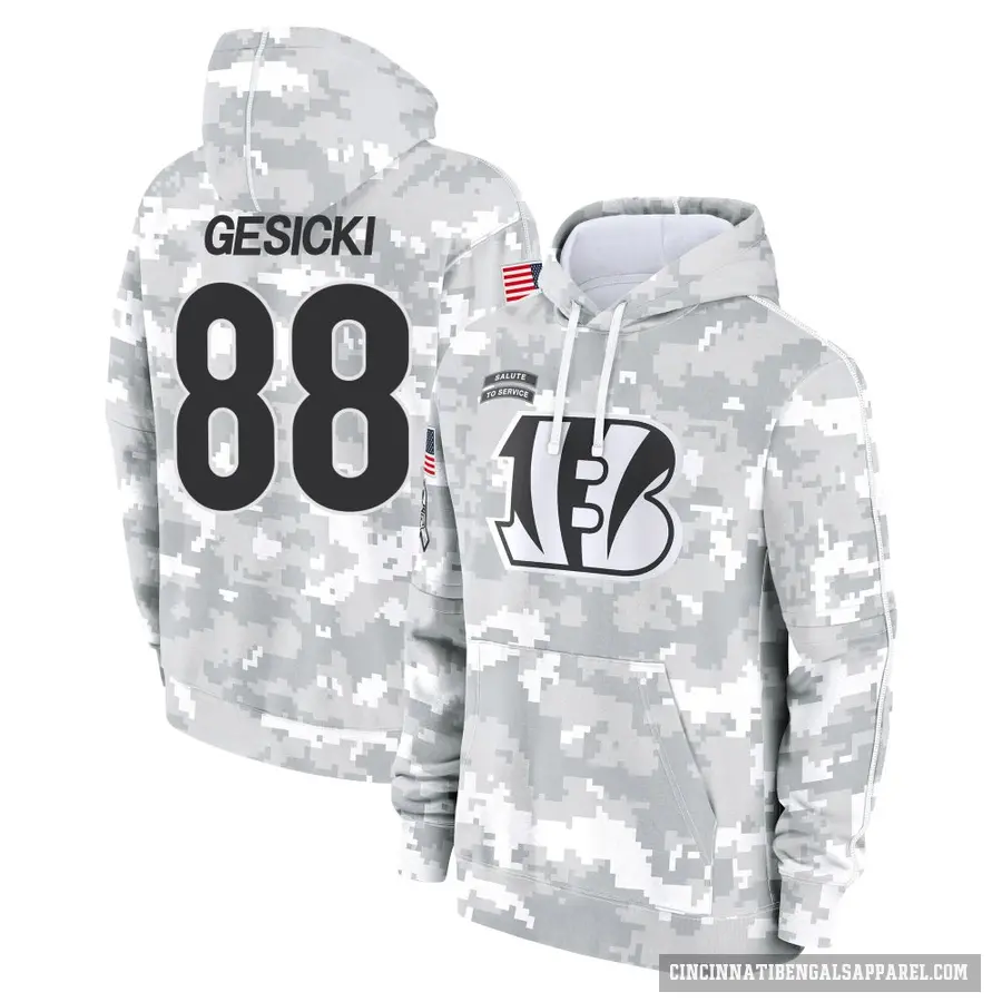 Men's ＃88 Mike Gesicki Cincinnati Bengals Arctic Camo 2024 Salute to Service Club Fleece Pullover Hoodie