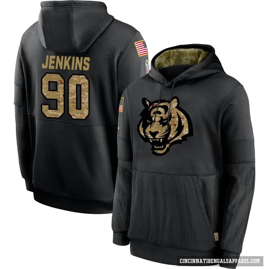 Men's ＃90 Kris Jenkins Jr. Cincinnati Bengals Black 2020 Salute to Service Sideline Performance Pullover Hoodie