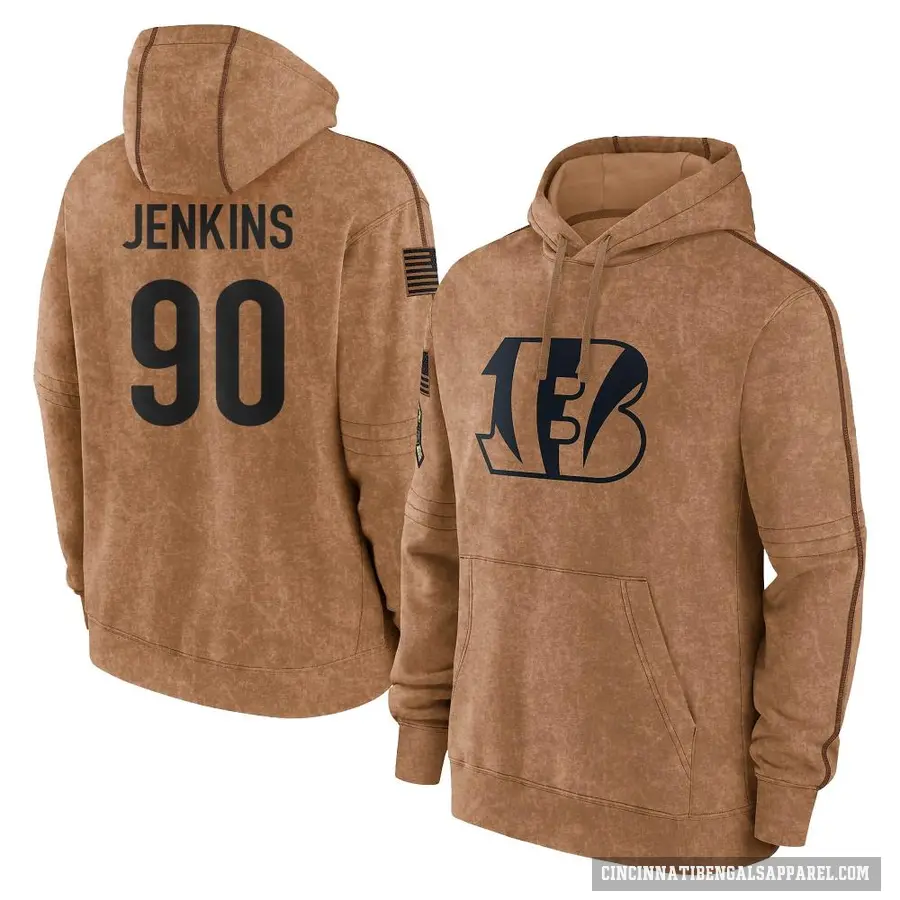 Men's ＃90 Kris Jenkins Jr. Cincinnati Bengals Brown 2023 Salute To Service Club Pullover Hoodie