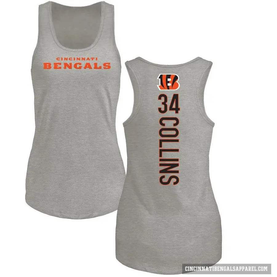 Women's ＃34 Elijah Collins Cincinnati Bengals Ash Backer Tank Top