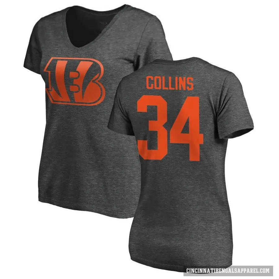 Women's ＃34 Elijah Collins Cincinnati Bengals Ash One Color T-Shirt