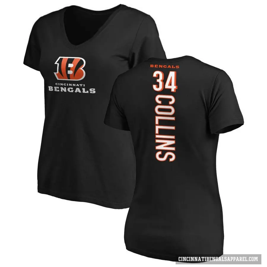 Women's ＃34 Elijah Collins Cincinnati Bengals Black Backer Slim Fit T-Shirt