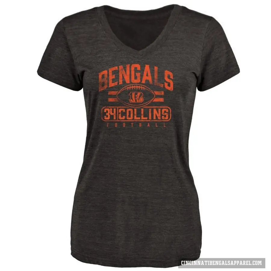 Women's ＃34 Elijah Collins Cincinnati Bengals Black Flanker T-Shirt