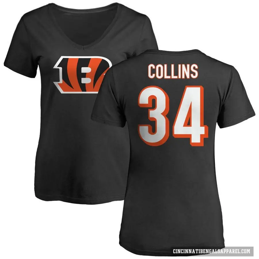 Women's ＃34 Elijah Collins Cincinnati Bengals Black Logo Slim Fit T-Shirt