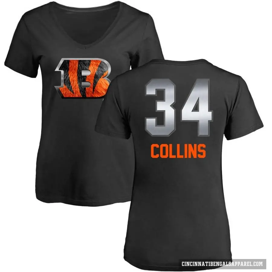 Women's ＃34 Elijah Collins Cincinnati Bengals Black Midnight Mascot T-Shirt