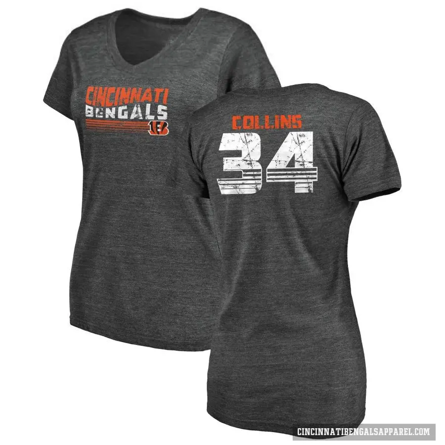 Women's ＃34 Elijah Collins Cincinnati Bengals Black Retro V-Neck T-Shirt