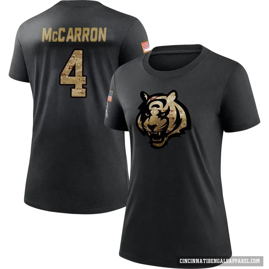 Women's ＃4 AJ McCarron Cincinnati Bengals Black 2020 Salute To Service Performance T-Shirt