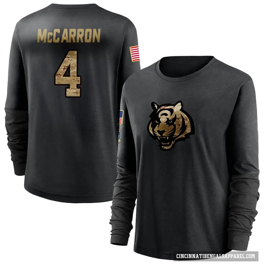 Women's ＃4 AJ McCarron Cincinnati Bengals Black 2020 Salute To Service Sideline Performance Long Sleeve T-Shirt