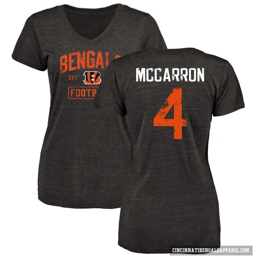 Women's ＃4 AJ McCarron Cincinnati Bengals Black Distressed V-Neck T-Shirt