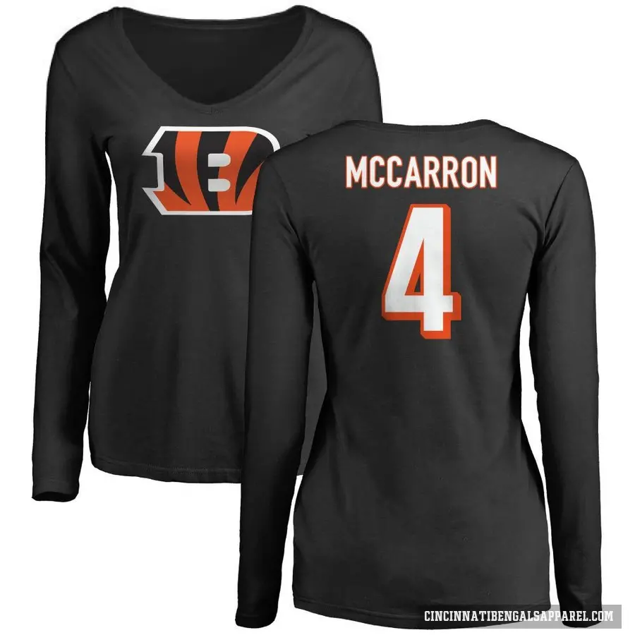 Women's ＃4 AJ McCarron Cincinnati Bengals Black Logo Slim Fit Long Sleeve T-Shirt