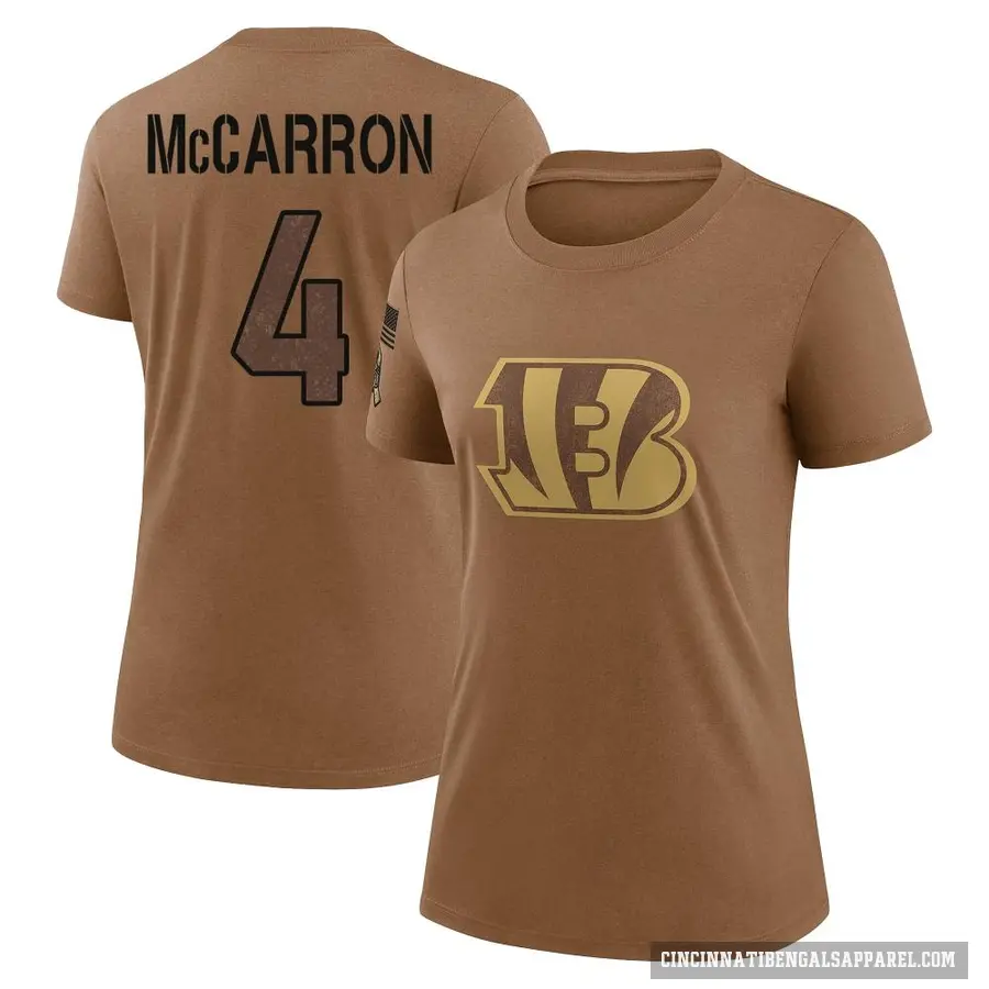 Women's ＃4 AJ McCarron Cincinnati Bengals Brown 2023 Salute To Service Performance T-Shirt