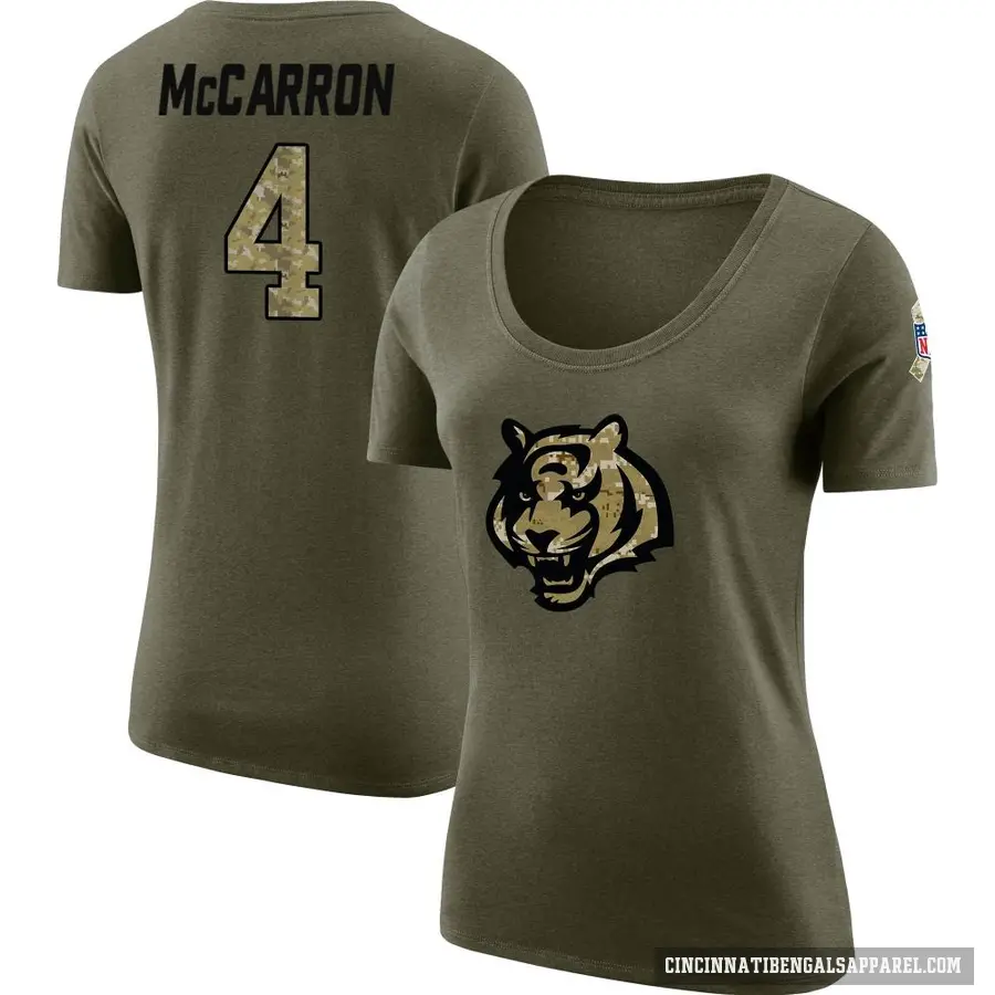 Women's ＃4 AJ McCarron Cincinnati Bengals Olive Salute to Service Scoop Neck T-Shirt