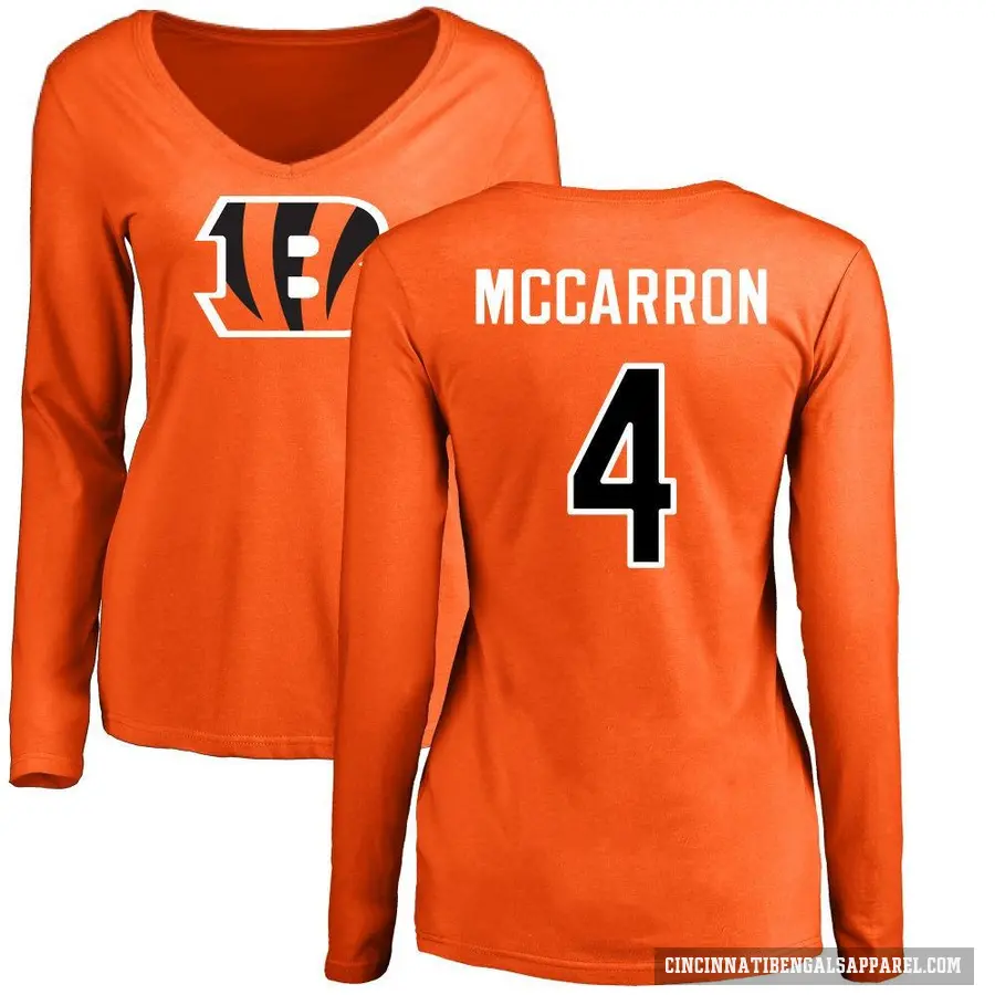 Women's ＃4 AJ McCarron Cincinnati Bengals Orange Logo Slim Fit Long Sleeve T-Shirt