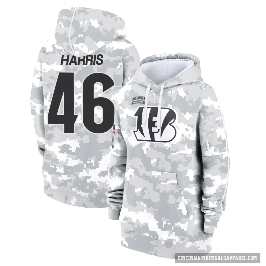 Women's ＃46 Clark Harris Cincinnati Bengals Arctic Camo 2024 Salute to Service Club Fleece Pullover Hoodie