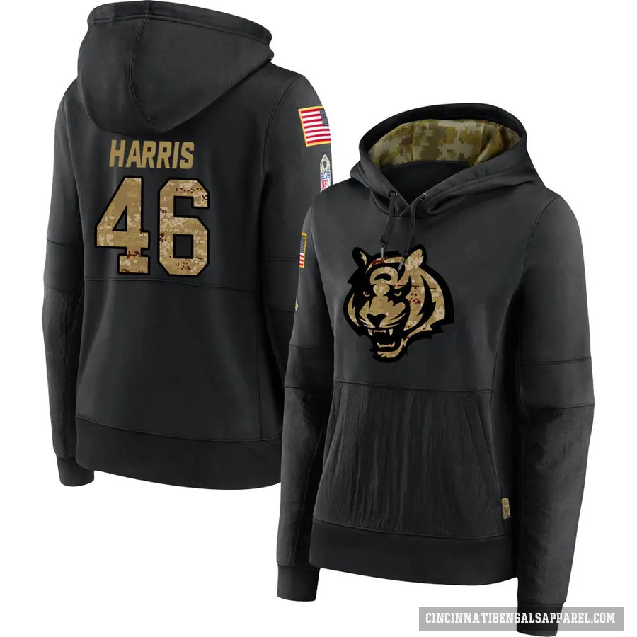 Women's ＃46 Clark Harris Cincinnati Bengals Black 2020 Salute to Service Sideline Performance Pullover Hoodie