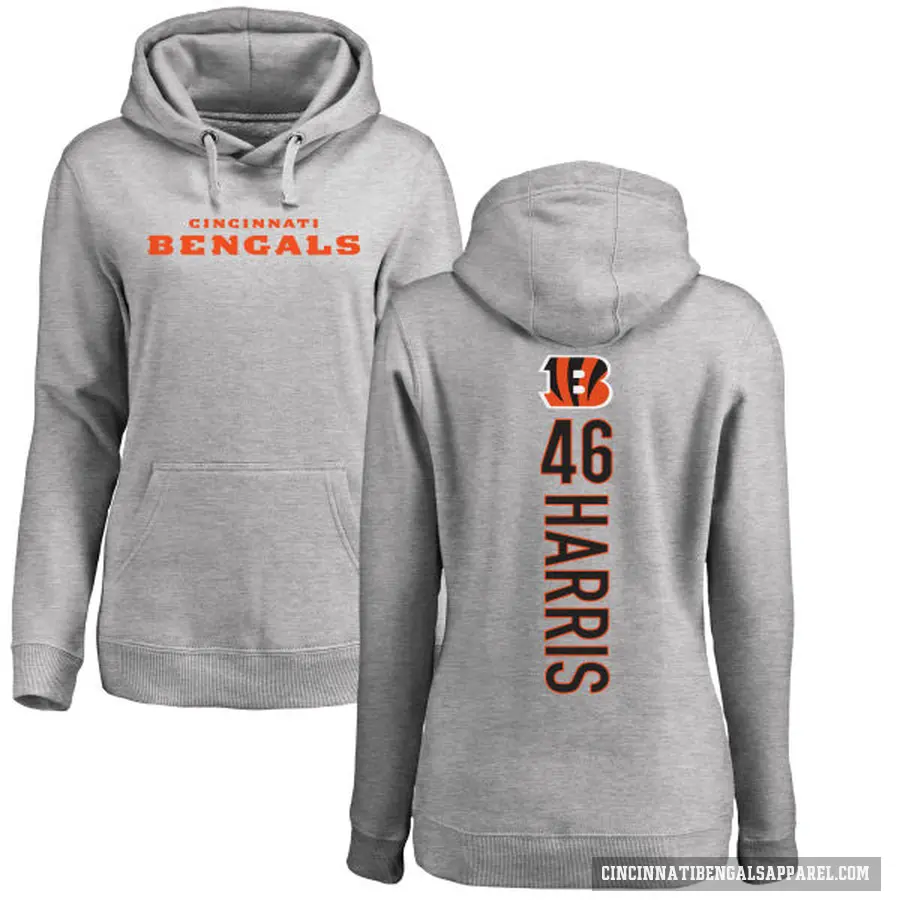 Women's ＃46 Clark Harris Cincinnati Bengals Pro Line Ash Backer Pullover Hoodie